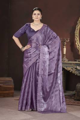 Purple stylish jimmy choo c ethnic sequins embroidered saree 1