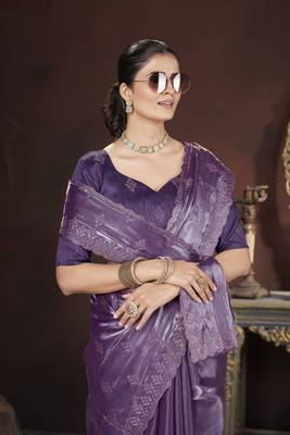 Purple stylish jimmy choo c ethnic sequins embroidered saree 3