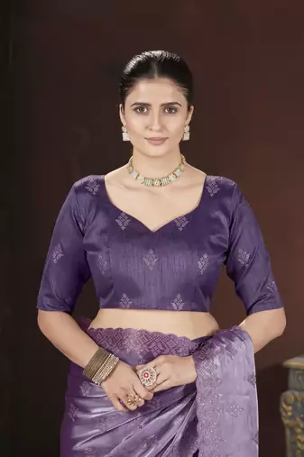 Purple stylish jimmy choo c ethnic sequins embroidered saree