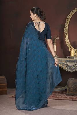 Teal blue stylish jimmy choo c ethnic sequins embroidered saree 2