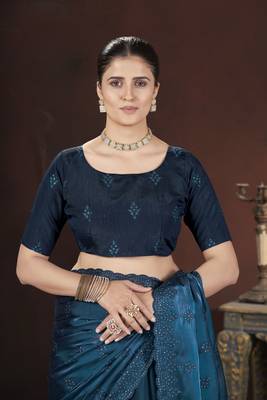 Teal blue stylish jimmy choo c ethnic sequins embroidered saree 4