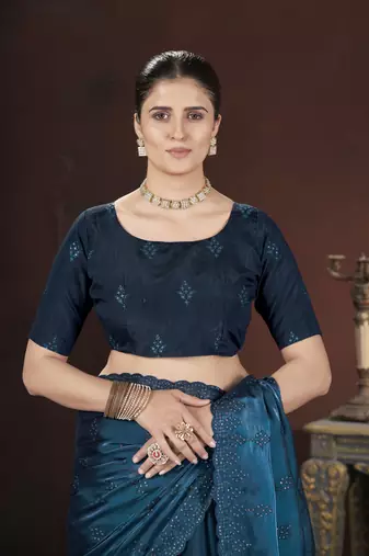 Teal blue stylish jimmy choo c ethnic sequins embroidered saree