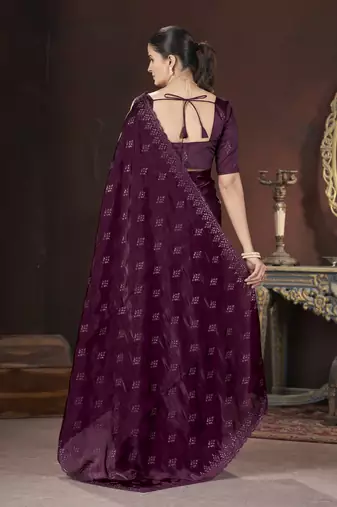 Magenta stylish jimmy choo c ethnic sequins embroidered saree