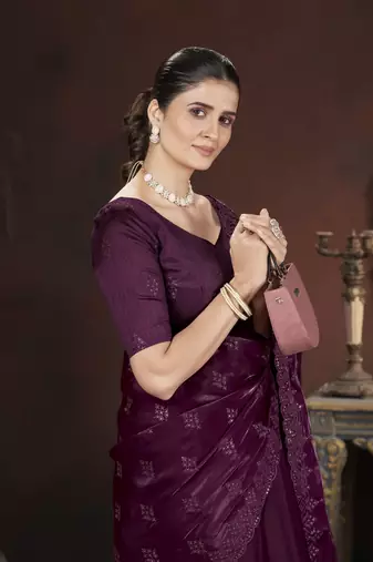 Magenta stylish jimmy choo c ethnic sequins embroidered saree