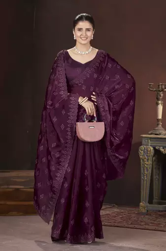 Magenta stylish jimmy choo c ethnic sequins embroidered saree