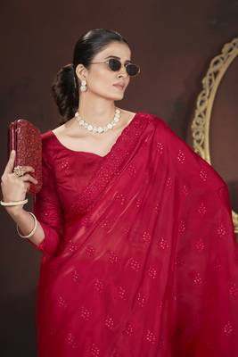 Red stylish jimmy choo c ethnic sequins embroidered saree 3