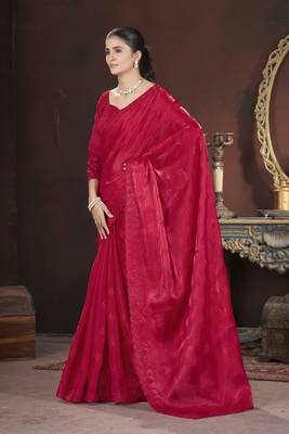 Red stylish jimmy choo c ethnic sequins embroidered saree 5