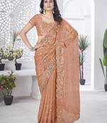 Peach tissue net c sequins work saree