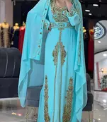 Aqua Georgette Beadwork Kaftan