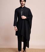 Black viscose fabric kurta payjama with jacket for traditional indian looks