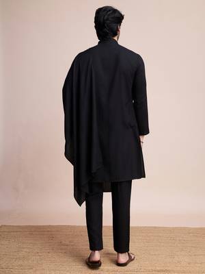 Black viscose fabric kurta payjama with jacket for traditional indian looks 3