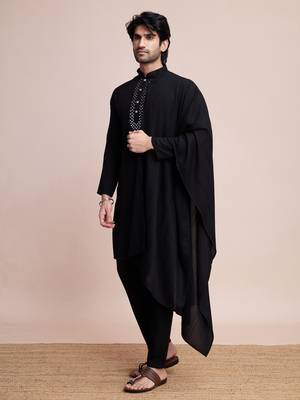 Black viscose fabric kurta payjama with jacket for traditional indian looks 5