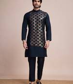 Navy blue sequins embroidery work ethnic partywear men's kurta