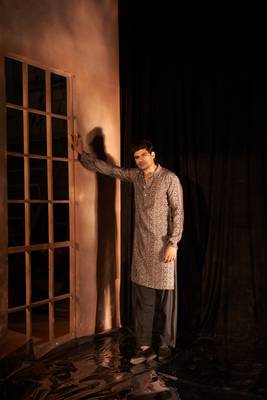 Beautiful nevy blue modal silk fabric printed men's kurta payjama 1