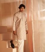 Beautiful cream viscose fabric wevon designer men's kurta payjama