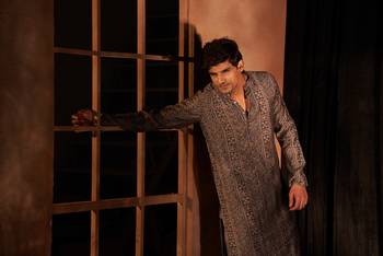 Beautiful nevy blue modal silk fabric printed men's kurta payjama 4