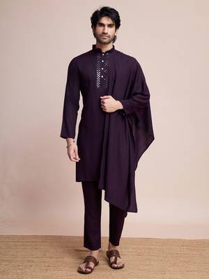 Purple viscose fabric kurta payjama with jacket for traditional indian looks 1