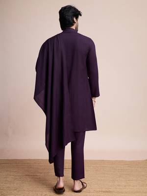 Purple viscose fabric kurta payjama with jacket for traditional indian looks 3