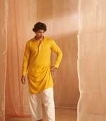 Mustard beautiful chikankari work viscose fabric man's kurta payjama