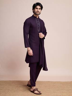 Purple viscose fabric kurta payjama with jacket for traditional indian looks 5