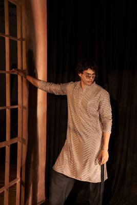 Grey beautiful chikankari work viscosee fabric man's kurta payjama 1