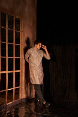 Grey beautiful chikankari work viscosee fabric man's kurta payjama 2