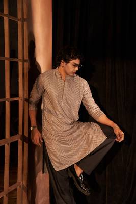 Grey beautiful chikankari work viscosee fabric man's kurta payjama 3