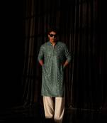 Cyan blue beautiful chikankari work viscose fabric man's kurta payjama