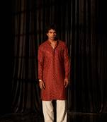 Berry red beautiful chikankari work viscose fabric man's kurta payjama