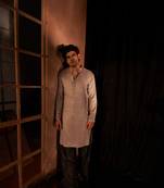Beautiful mouve viscose fabric wevon designer men's kurta payjama