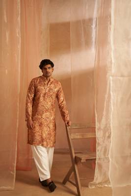 Rich looks brown men's kurta payjama with printed 1