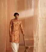 Rich looks brown men's kurta payjama with designer printed