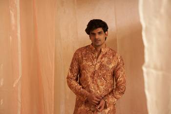 Rich looks brown men's kurta payjama with printed 4