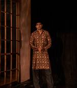 Rich looks brown men's kurta payjama with designer printed