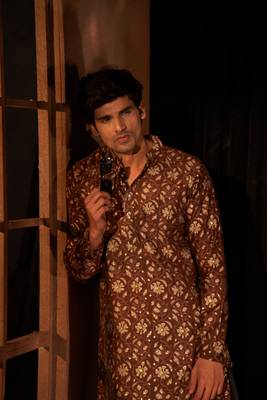 Rich looks brown men's kurta payjama with printed 3