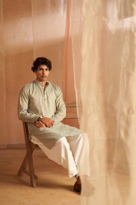 Rich looks light blue men's kurta payjama with wevon  1