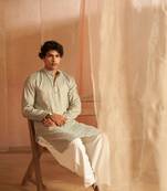 Rich looks light blue men's kurta payjama with wevon designer