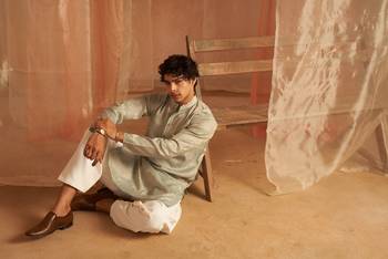 Rich looks light blue men's kurta payjama with wevon  3