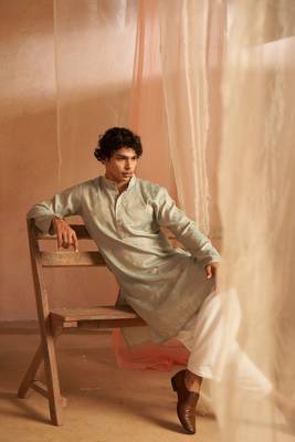 Rich looks light blue men's kurta payjama with wevon  4