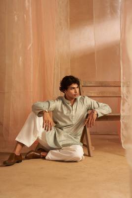 Rich looks light blue men's kurta payjama with wevon  5