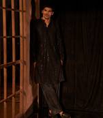 Beautiful black cotton fabric embroidery work men's kurta payjama