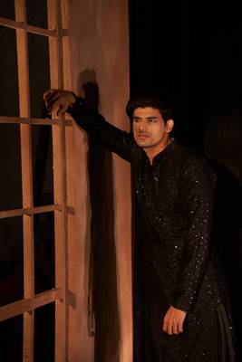 Beautiful black cotton fabric embroidery work men's kurta payjama 5