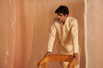 Beautiful off white viscosee fabric wevon men's kurta payjama 5