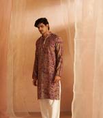 Beautiful purple modal silk fabric designer printed men's kurta payjama