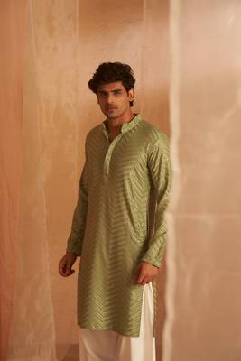 Beautiful pastel green viscosee fabric embroidery work men's kurta payjama 1