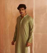 Beautiful pastel green viscose fabric embroidery work men's kurta payjama