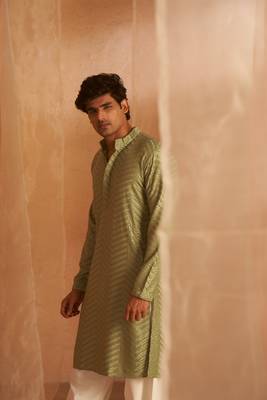 Beautiful pastel green viscosee fabric embroidery work men's kurta payjama 2