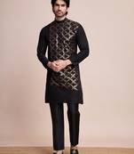 Black sequins embroidery work ethnic partywear men's kurta