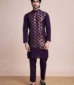 Purple sequins embroidery work ethnic partywear men's kurta