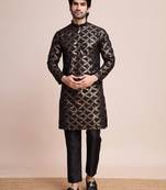Black silk fabric heavy embroidery work glamorous partywear men's kurta